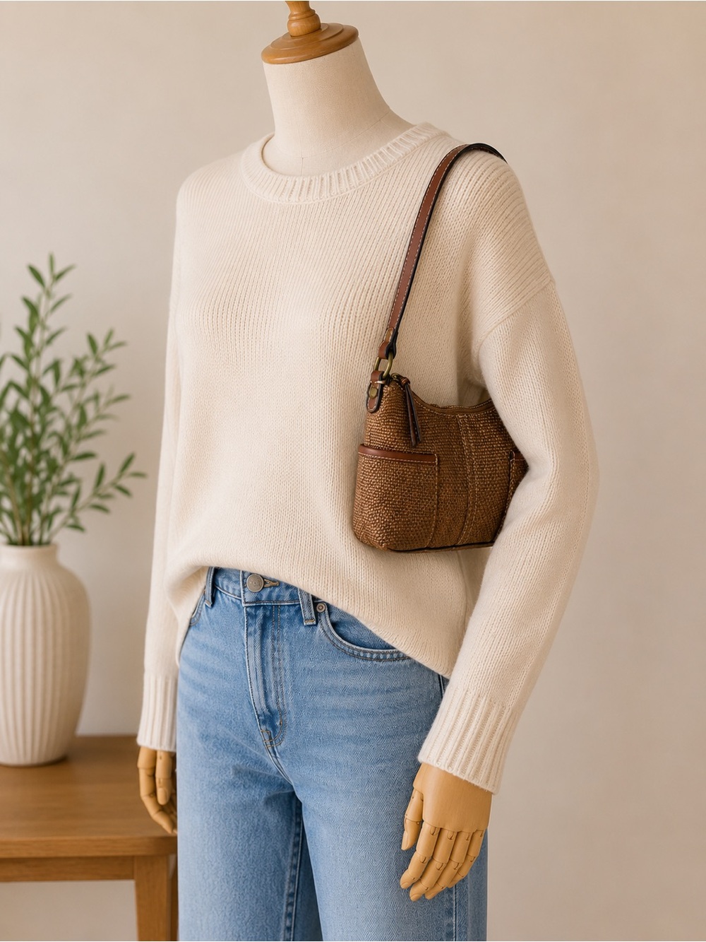 Fossil Woven Leather Shoulder Bag NWT Brown Zip Top Purse